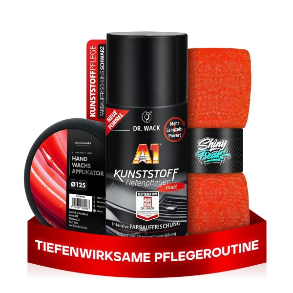 Dr. Wack Kunststoffpflege Set A1 Kunststoff Tiefenpfleger matt 250ml + Zubeh&ouml;r (3-teilig)