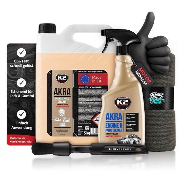 K2 Akra Motorraumreiniger 5kg + 770ml + Zubeh&ouml;r (5-teilig)