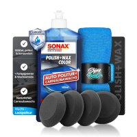 SONAX Politur Set Polish Wax Color Blau 500ml +...