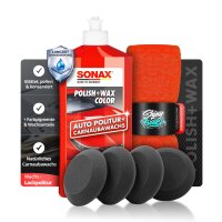 SONAX Politur Set Polish Wax Color Rot 500ml +...