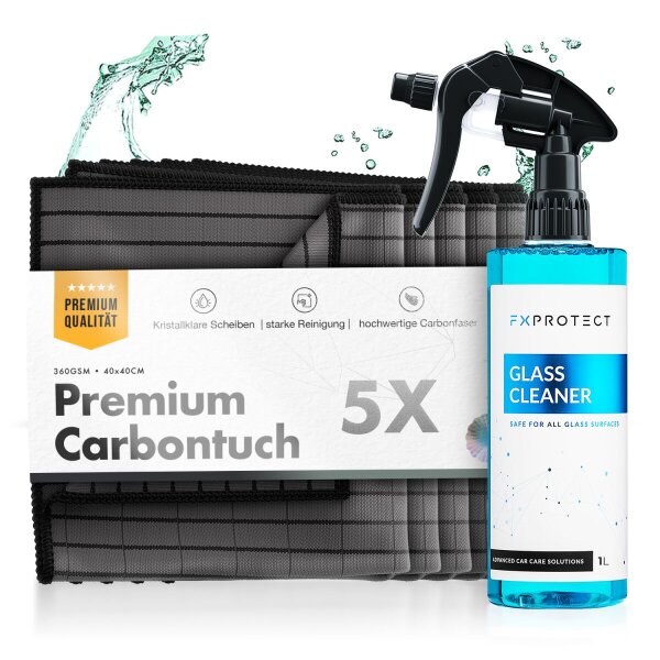 chemicalworkz Carbon Fiber Glass Towel Premium Glastuch 360GSM 40&times;40 5Stk. + Glasreiniger 1L