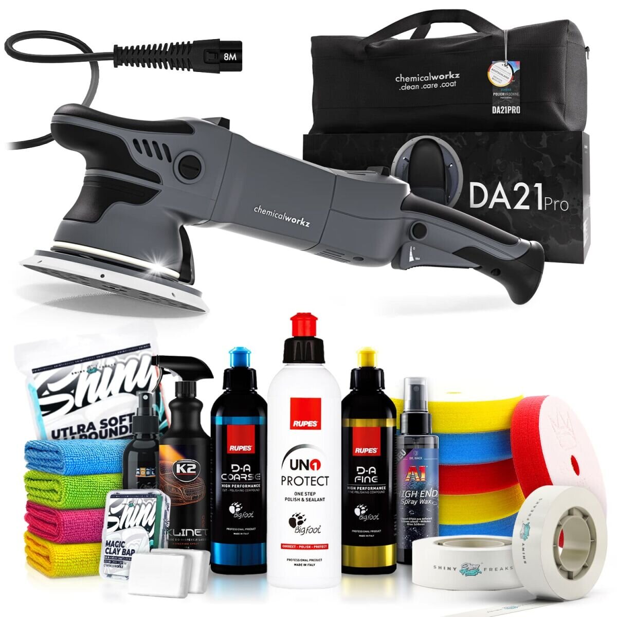 chemicalworkz DA21 Pro Poliermaschinen Set mit Rupes Polituren & Zubehör