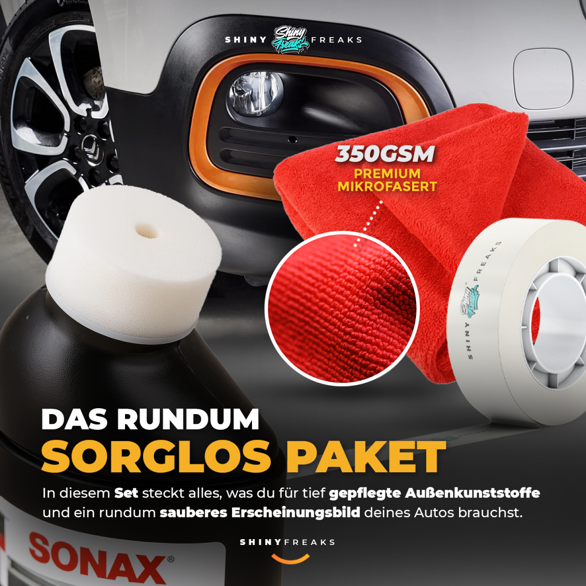 SONAX Außen-Kunststoffpflege-Set Kunststoff Neu 100ml + Zubehör (3-teilig)