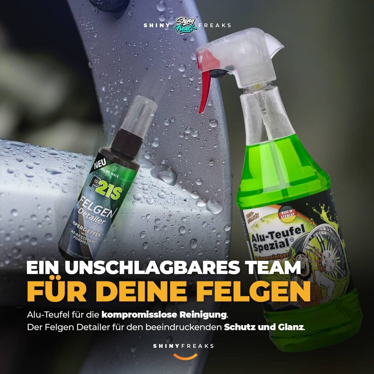 TUGA Chemie Felgenreiniger Set Alu-Teufel Spezial 500ml + Felgen Detailer + Zubehör (5-teilig)