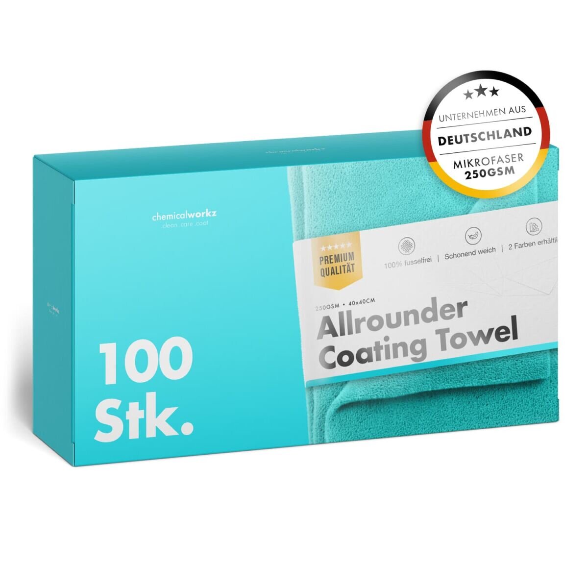 chemicalworkz Allrounder Coating Towel 250GSM Türkis Versiegelungstuch 40×40cm 100Stk.