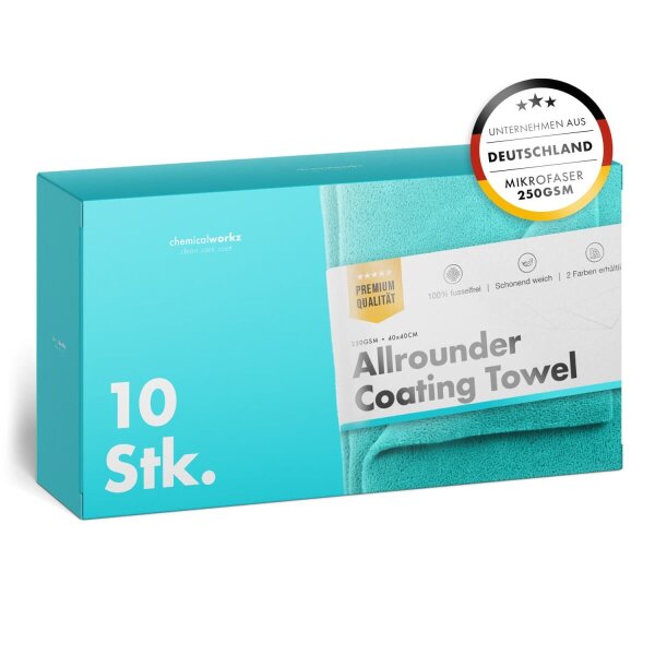 chemicalworkz Allrounder Coating Towel 250GSM T&uuml;rkis Versiegelungstuch 40&times;40cm 10Stk.
