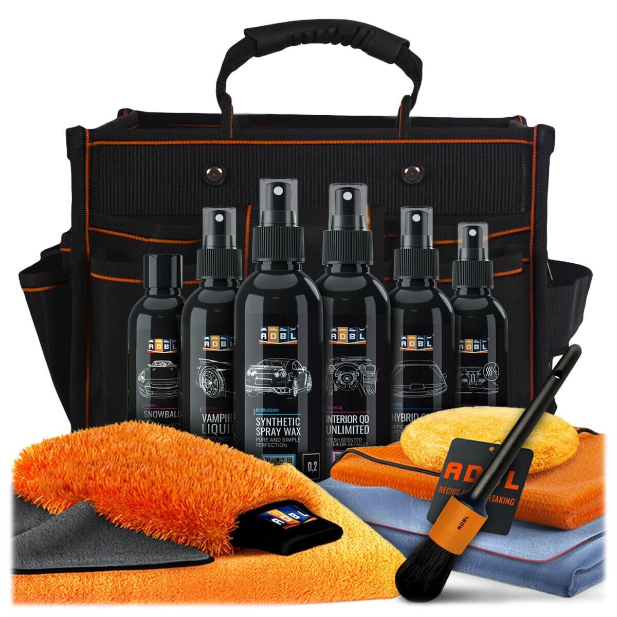 ADBL Autopflege Set für Innen und Außen mit Tasche (14-teilig)