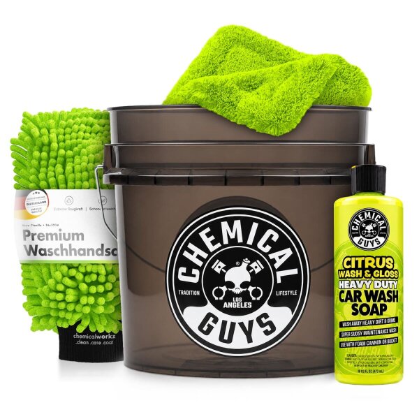 Chemical Guys Wascheimer Set 16L Citrus Wash &amp; Gloss + Zubeh&ouml;r (4-teilig)