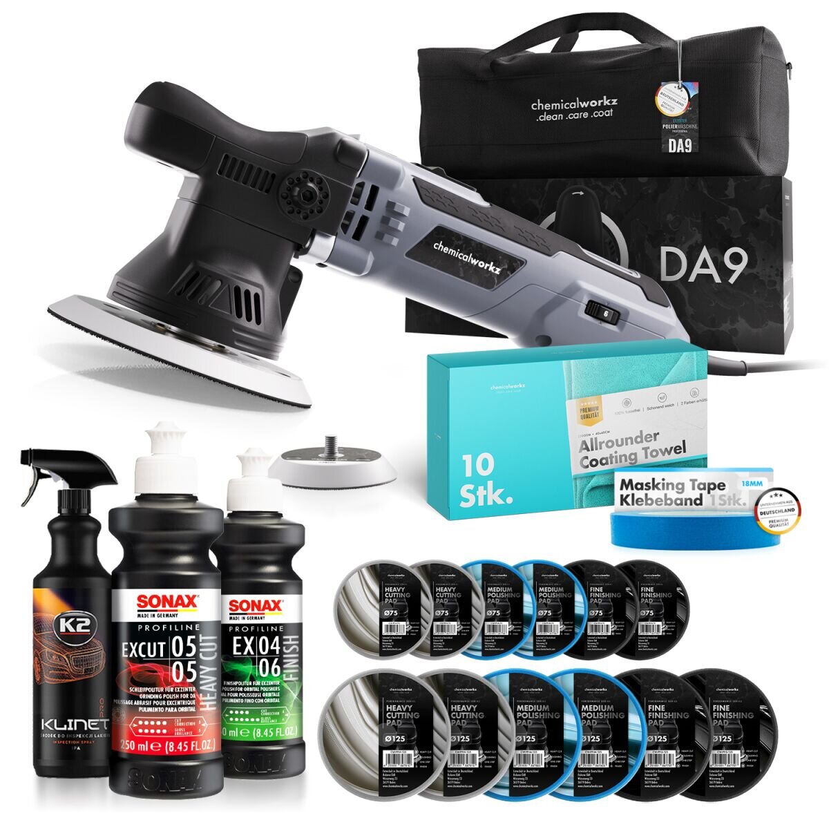 chemicalworkz Poliermaschinen Set DA9 + Sonax + Zubehör