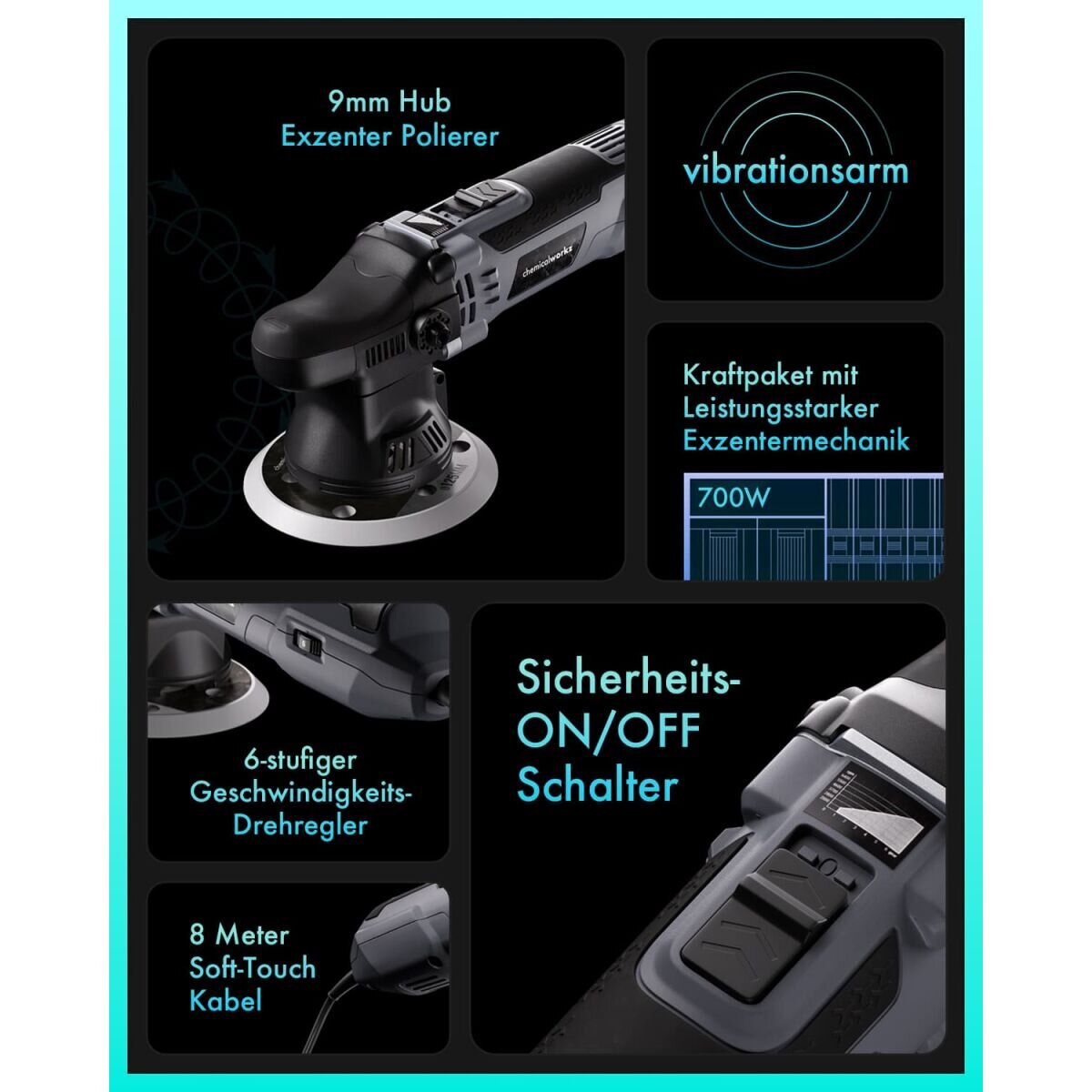 chemicalworkz Poliermaschinen Set DA9 + Sonax + Zubehör